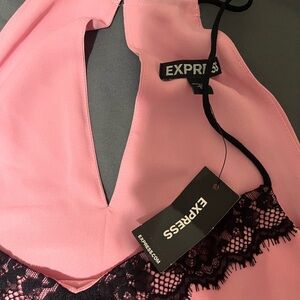 Express Pink and Black Satin Chemise with Lace Trim